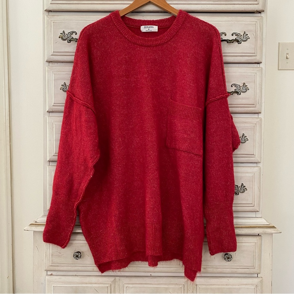 Vici Red Oversized Crewneck Sweater